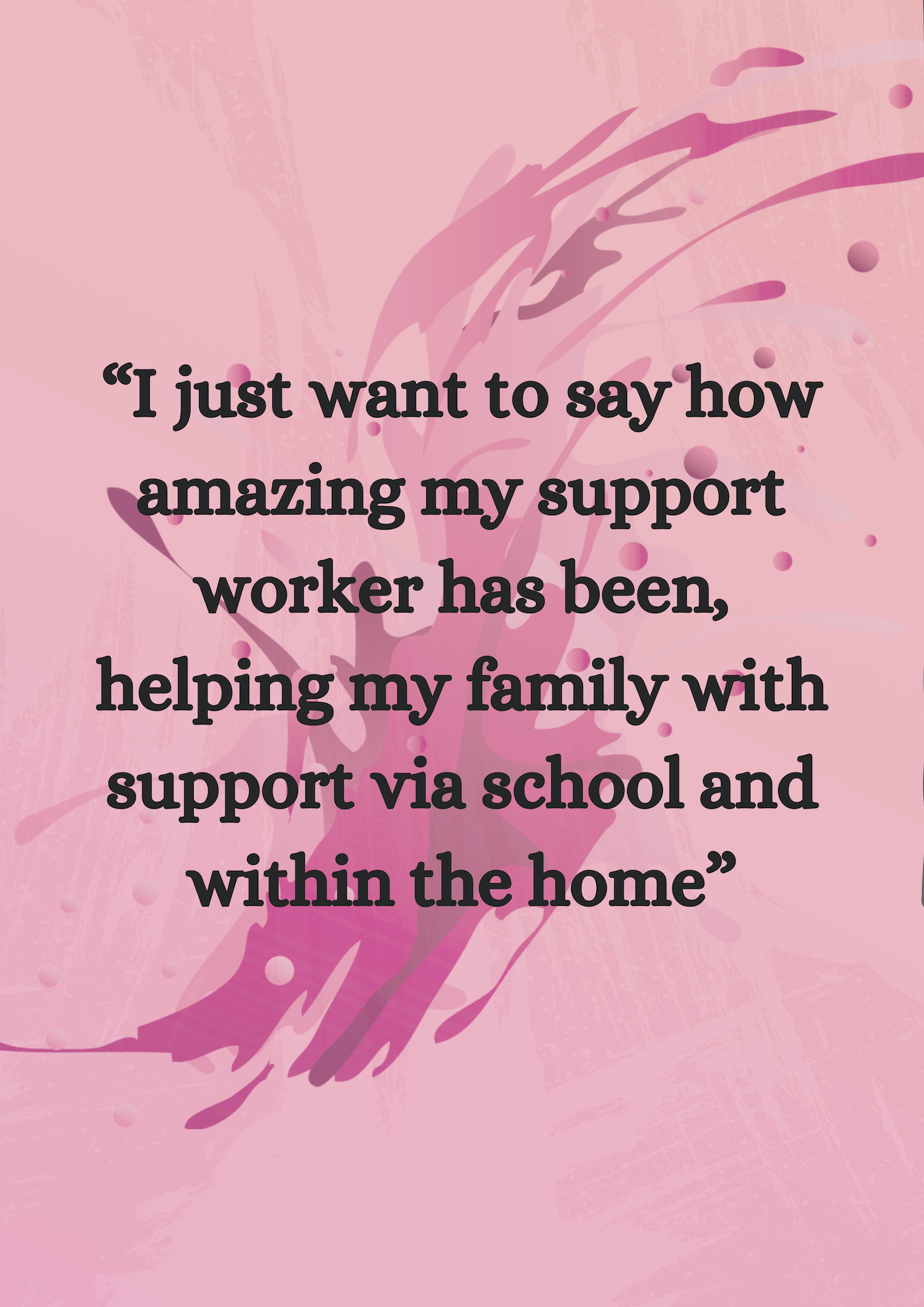 Quote 6: 'I just want to say how amazing my support worker has been, helping my family with support via school and within the home.'